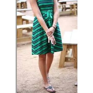 Moulinette Soeurs Womens 12 Green Blue Stripe Strapless Pocket Casual Mini Dress